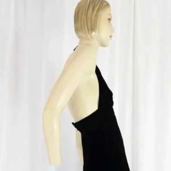 Mindy Malone Womens Rare Vintage 1970s Black Velvet Halter Wide Leg Jumpsuit